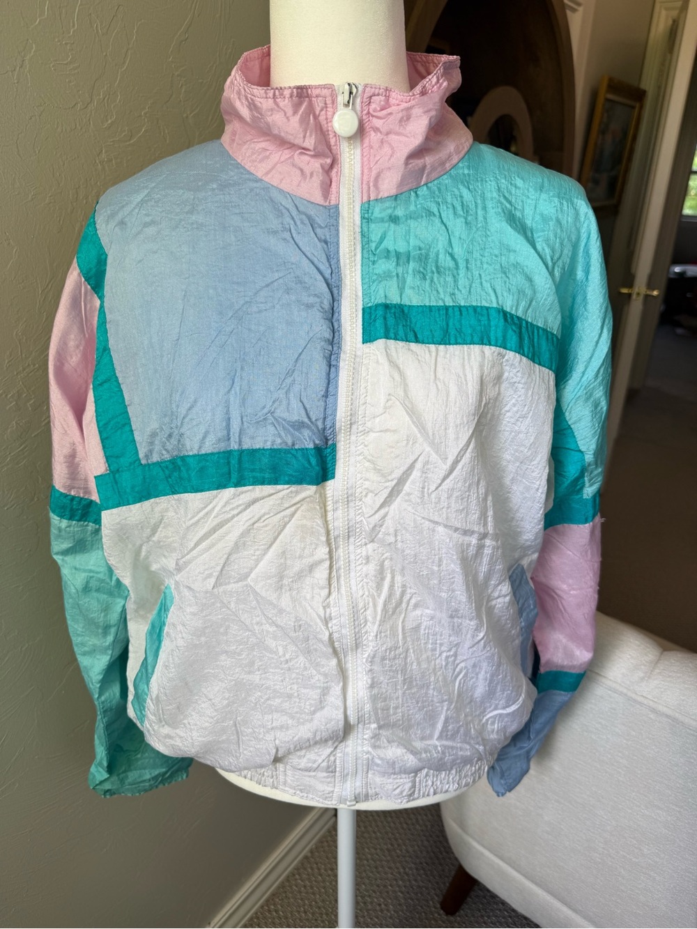 Vintage 80s 90s Pastel Windbreaker Colorblock Halloween Costume Jacket L
